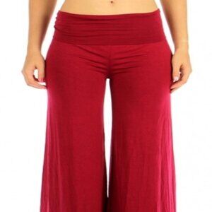 SUPPERLINE Large Wide Leg Summer Trousers Burgundy Hi-Waist Supper Soft Pants